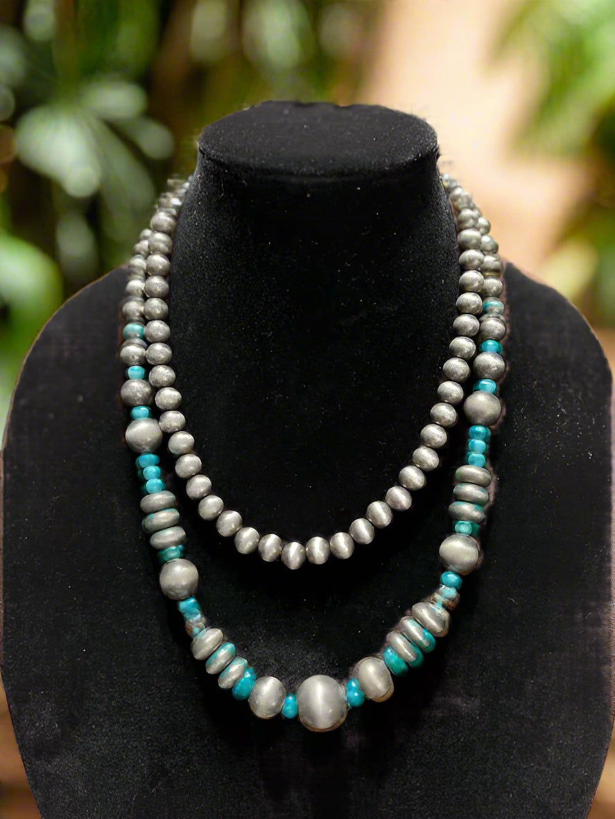 Fashion Navajo Inspired Large Pearl Two Strand Necklace Cedar Hill Country Market