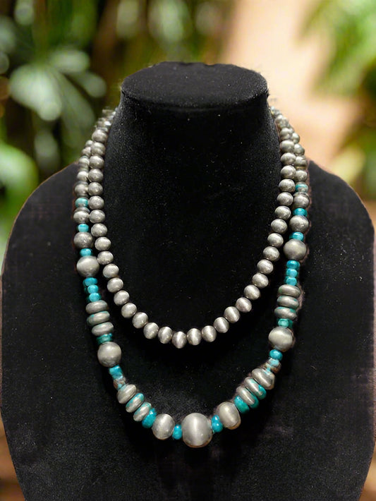 Fashion Navajo Inspired Large Pearl Two Strand Necklace Cedar Hill Country Market