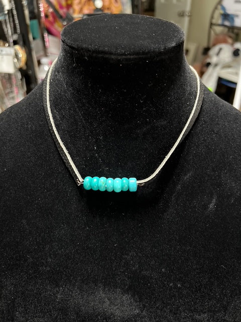 Leather Beaded Choker with Fashion Turquoise Beads Cedar Hill Country Market