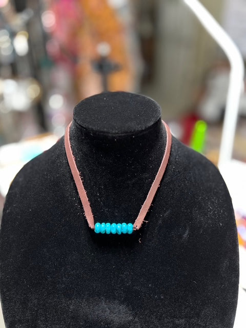 Leather Beaded Choker with Fashion Turquoise Beads Cedar Hill Country Market