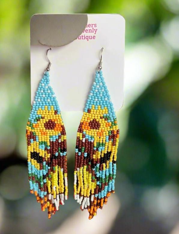 Sunflower Seed/Bead Fish Hook Earrings CedarHill Country Market