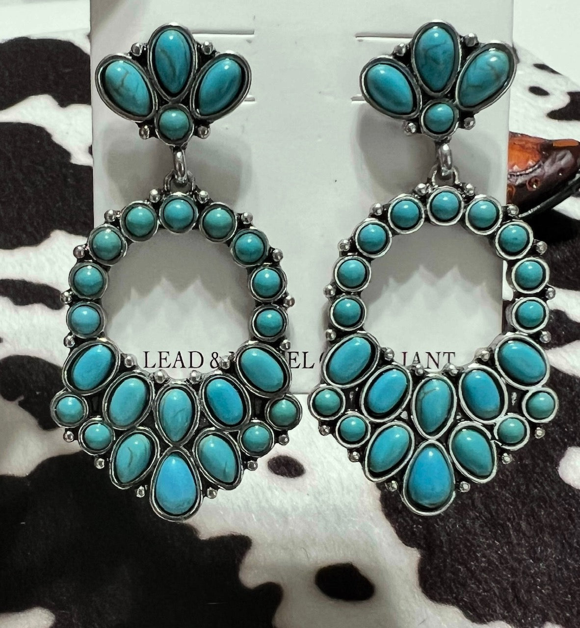 Turquoise Floral Hoop Earrings Cedar Hill Country Market