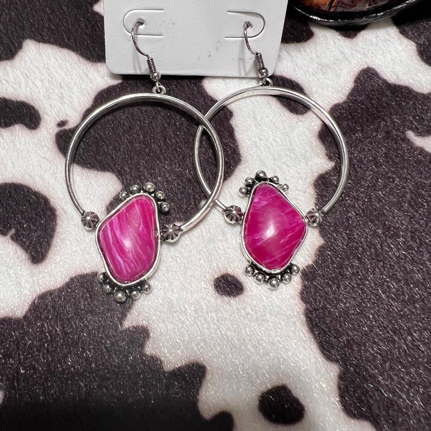 Fuchsia Stone Hoop Earrings Cedar Hill Country Market