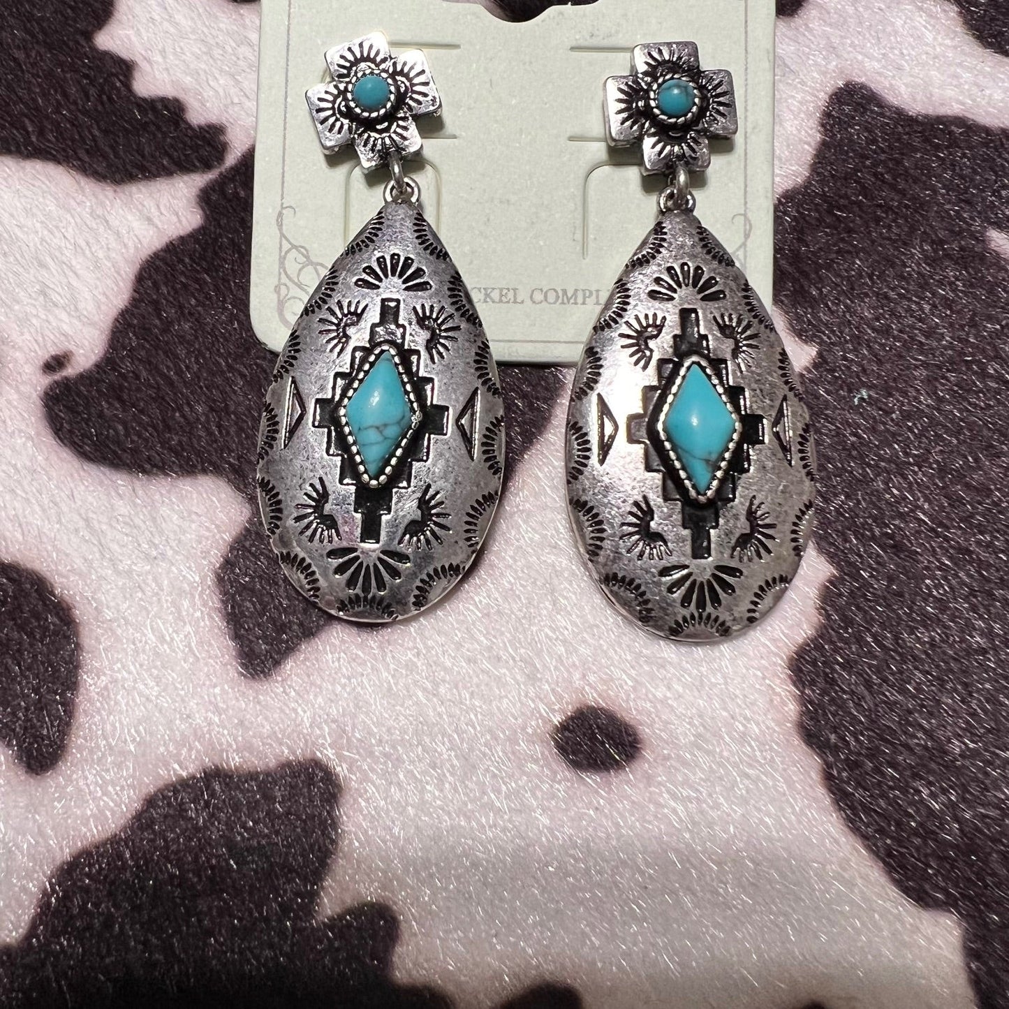 Western Aztec Pink Diamond Teardrop Earrings 1000 CedarHill Country Market