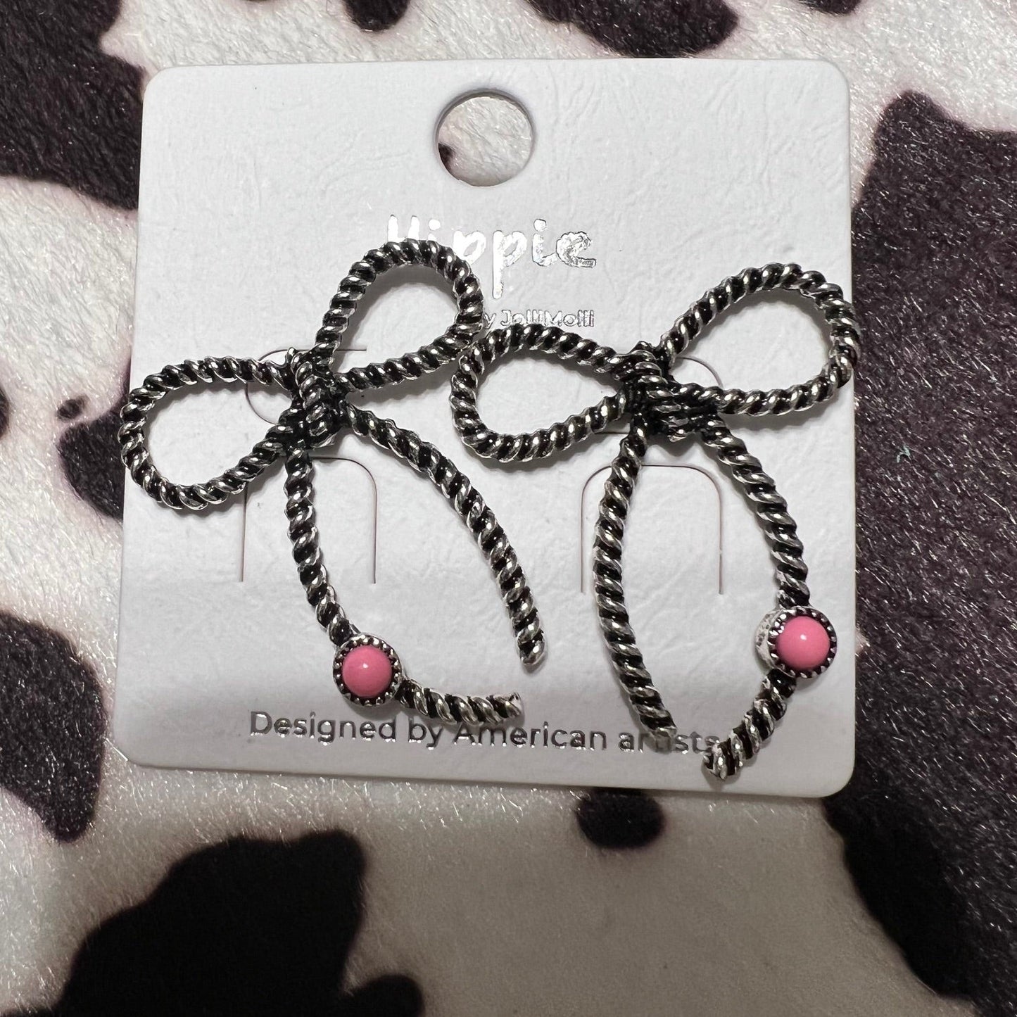 Rope Tied Pink Stone Bow Earrings Cedar Hill Country Market