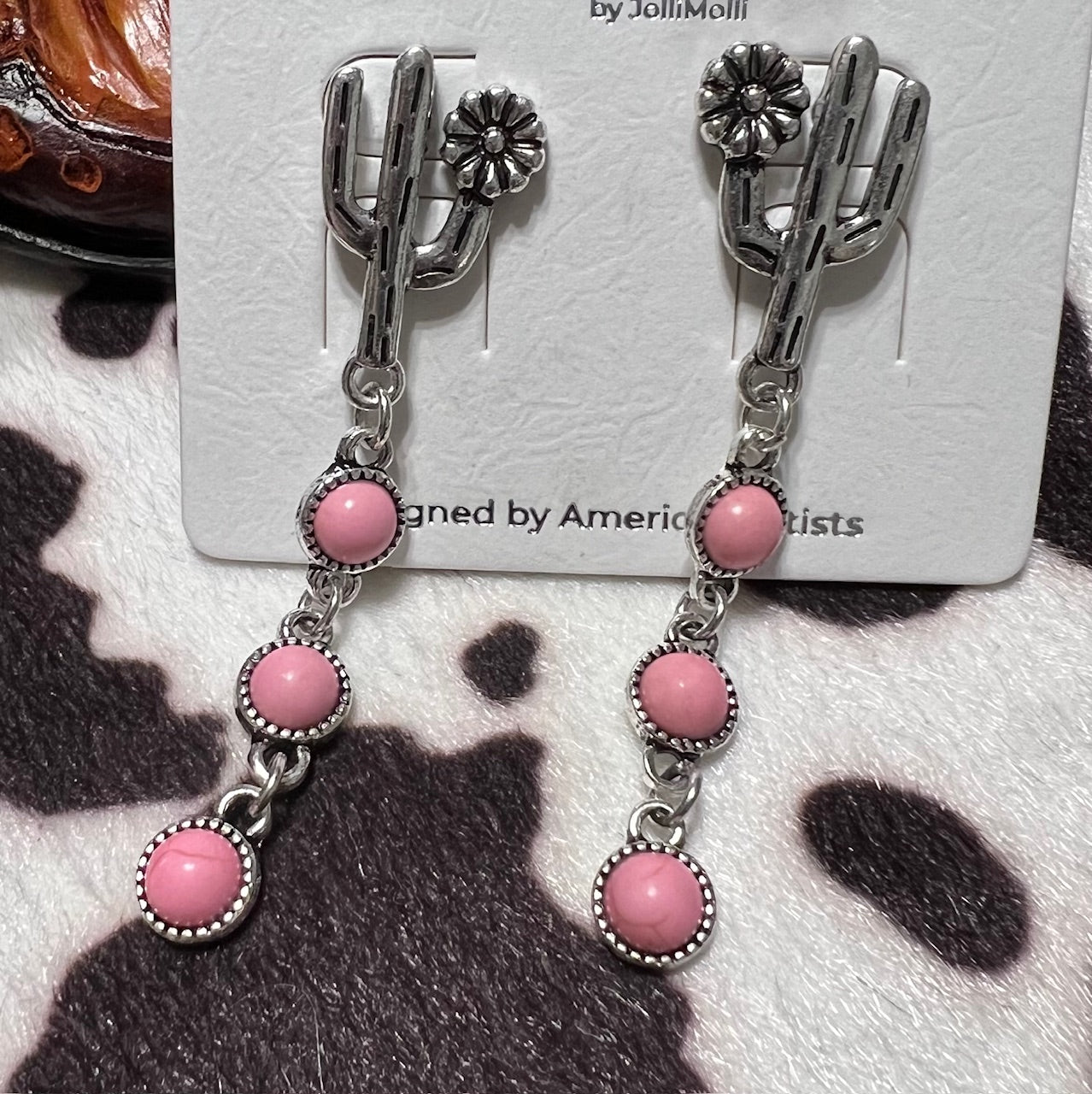 Three Stone Pink Cactus Earrings Cedar Hill Country Market