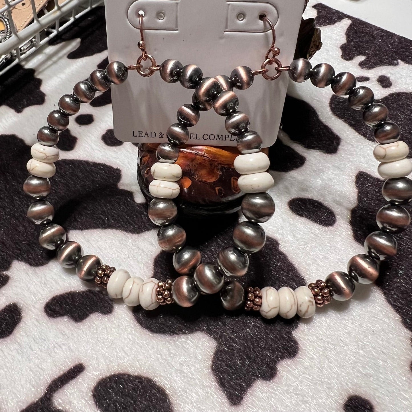 Ivory and Bronze Large Hoop Earrings Cedar Hill Country Market