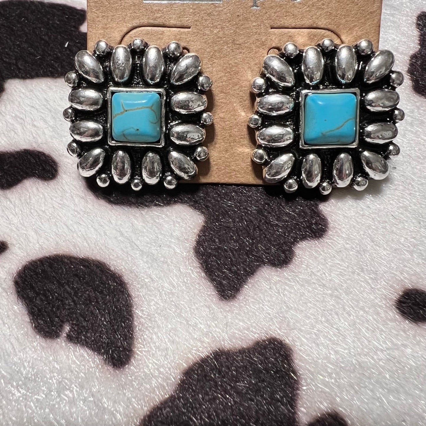 Silver Square Concho Earrings Cedar Hill Country Market