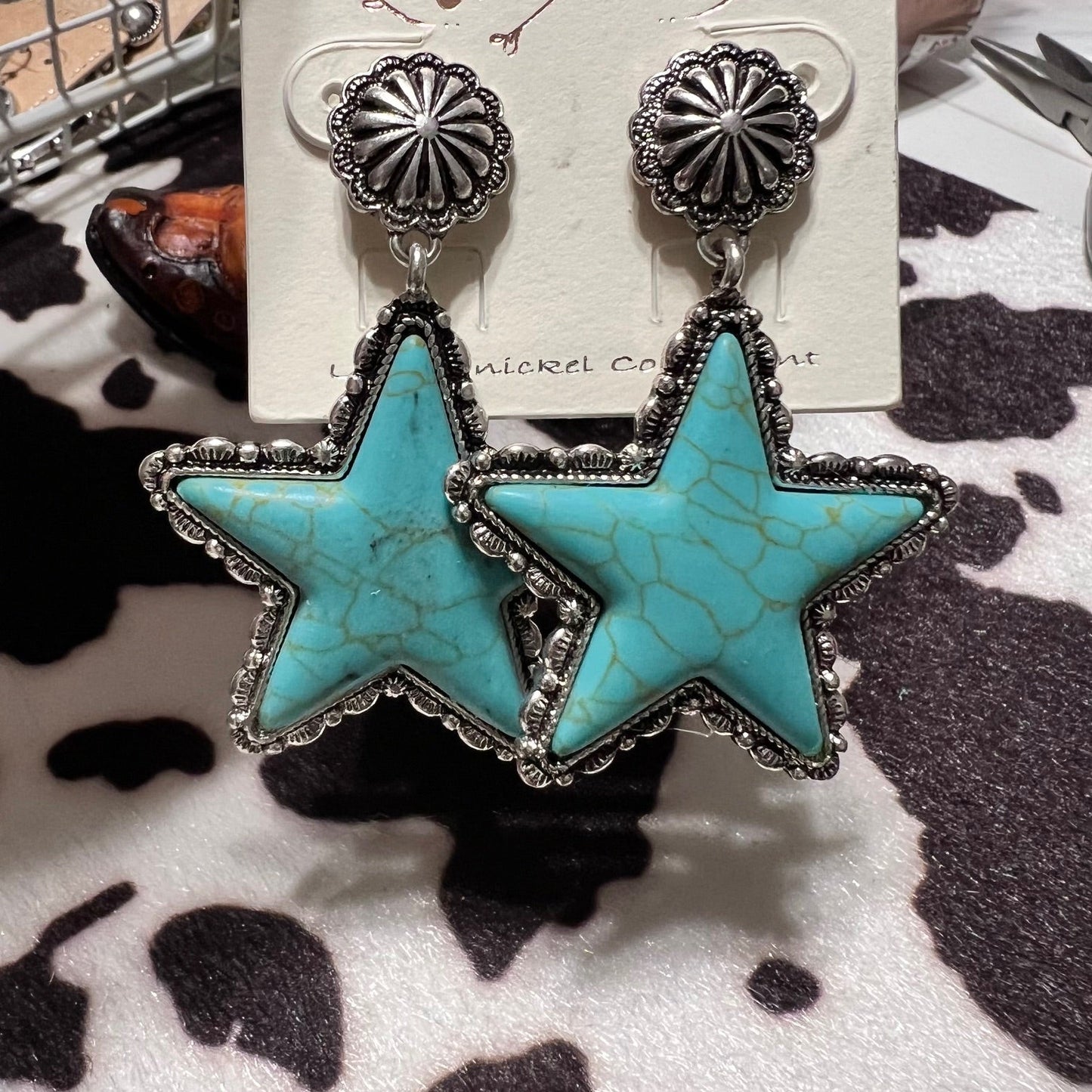 Fashion Turquoise Star Concho Earrings Cedar Hill Country Market