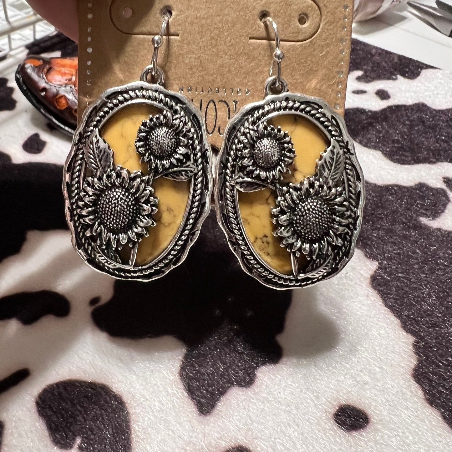 Yellow Sunflower and Silver Earrings Cedar Hill Country Market