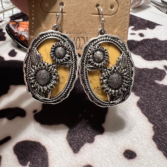 Yellow Sunflower and Silver Earrings Cedar Hill Country Market