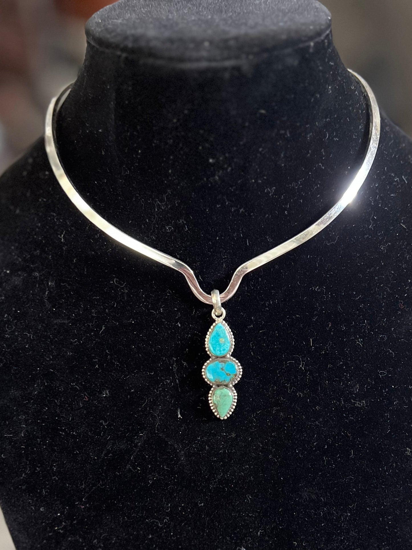 Three Stone Kingman Turquoise SS Pendant Cedar Hill Country Market