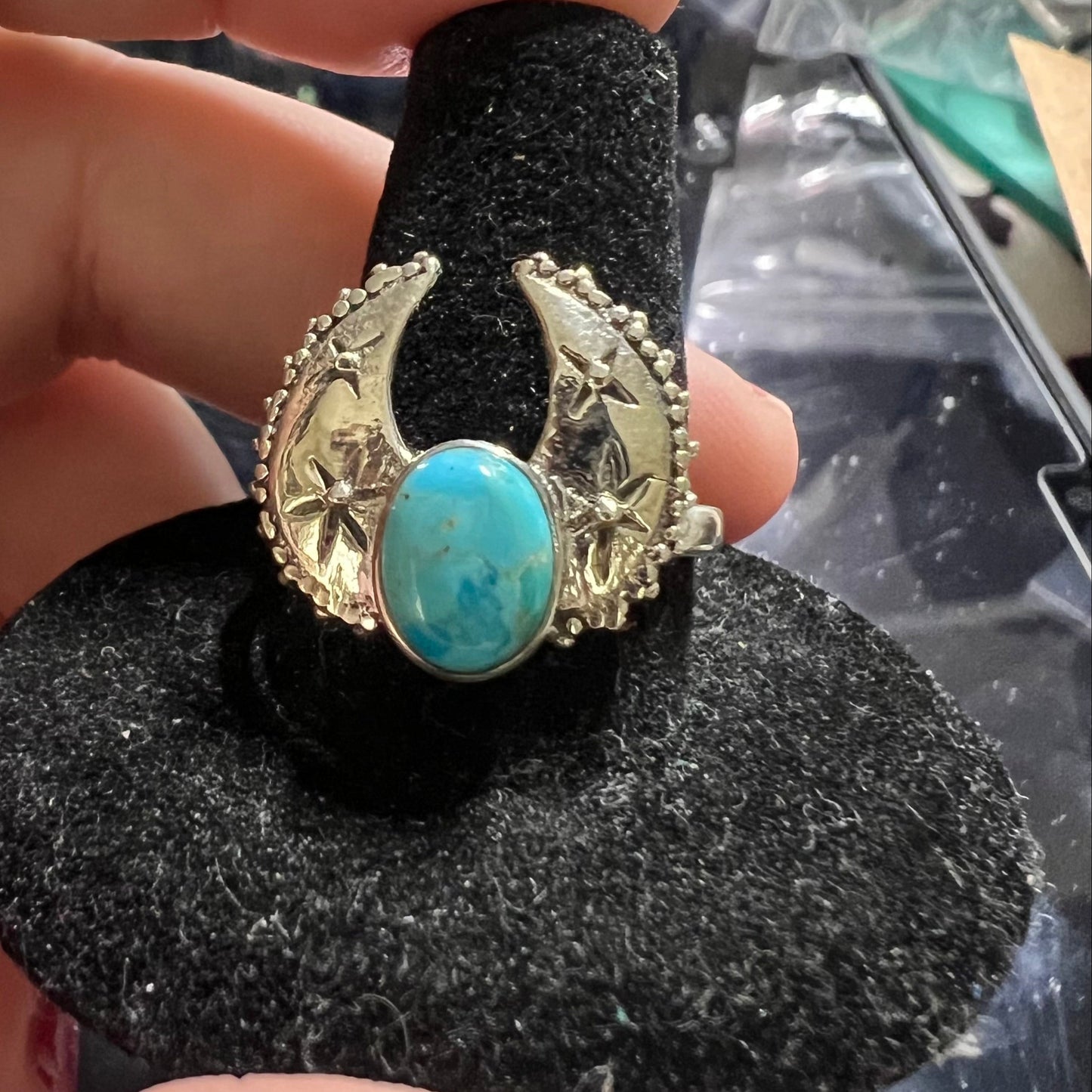 Handcrafted Native American Horn Turquoise Ring Size 10 Cedar Hill Country Market