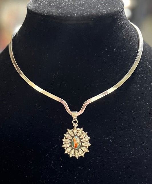 Sterling Silver and Spiny Oyster Turquoise Pendant Cedar Hill Country Market