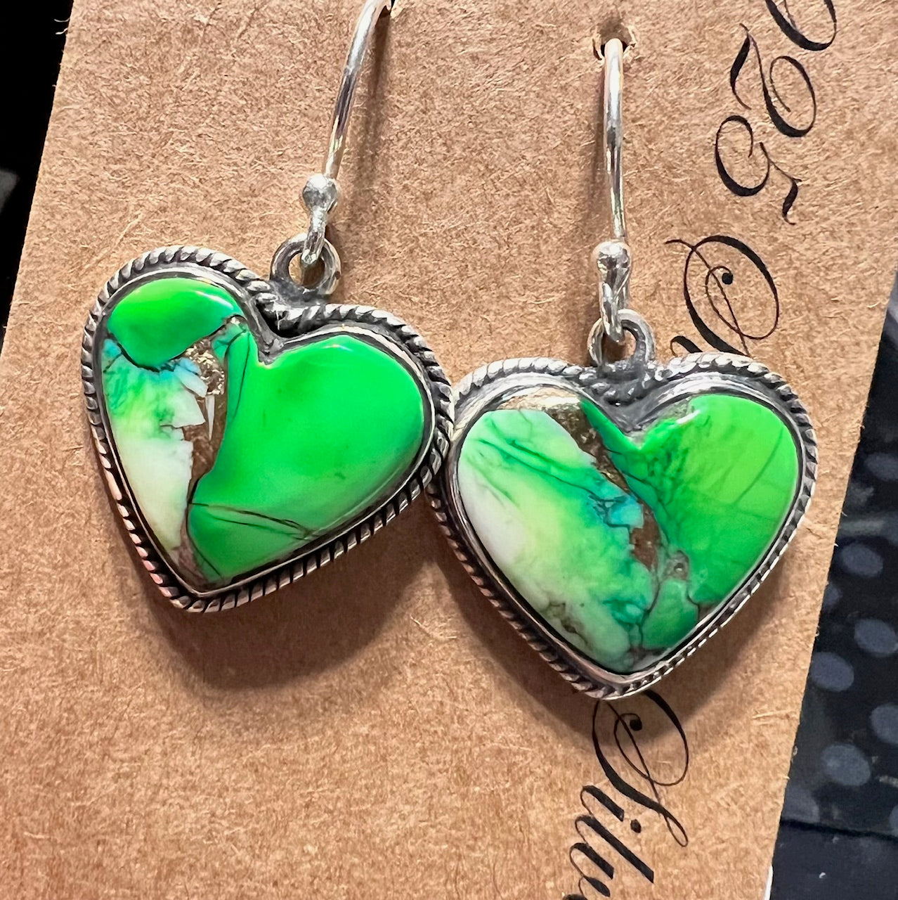 Sterling Silver Heart Shaped Peacock Turquoise Earrings Cedar Hill Country Market