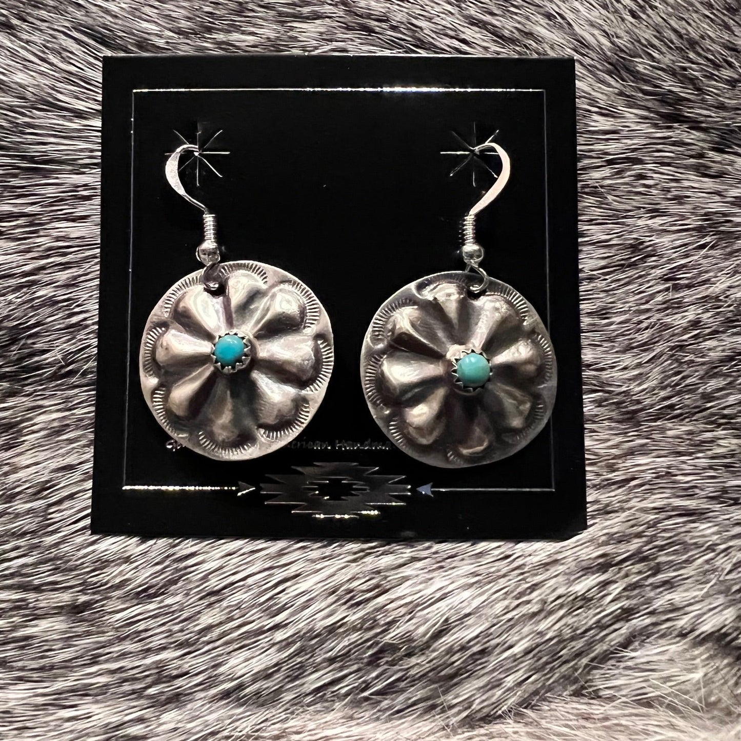 Joan Begay Navajo Handmade SS Kingman Turquoise Earrings Cedar Hill Country Market