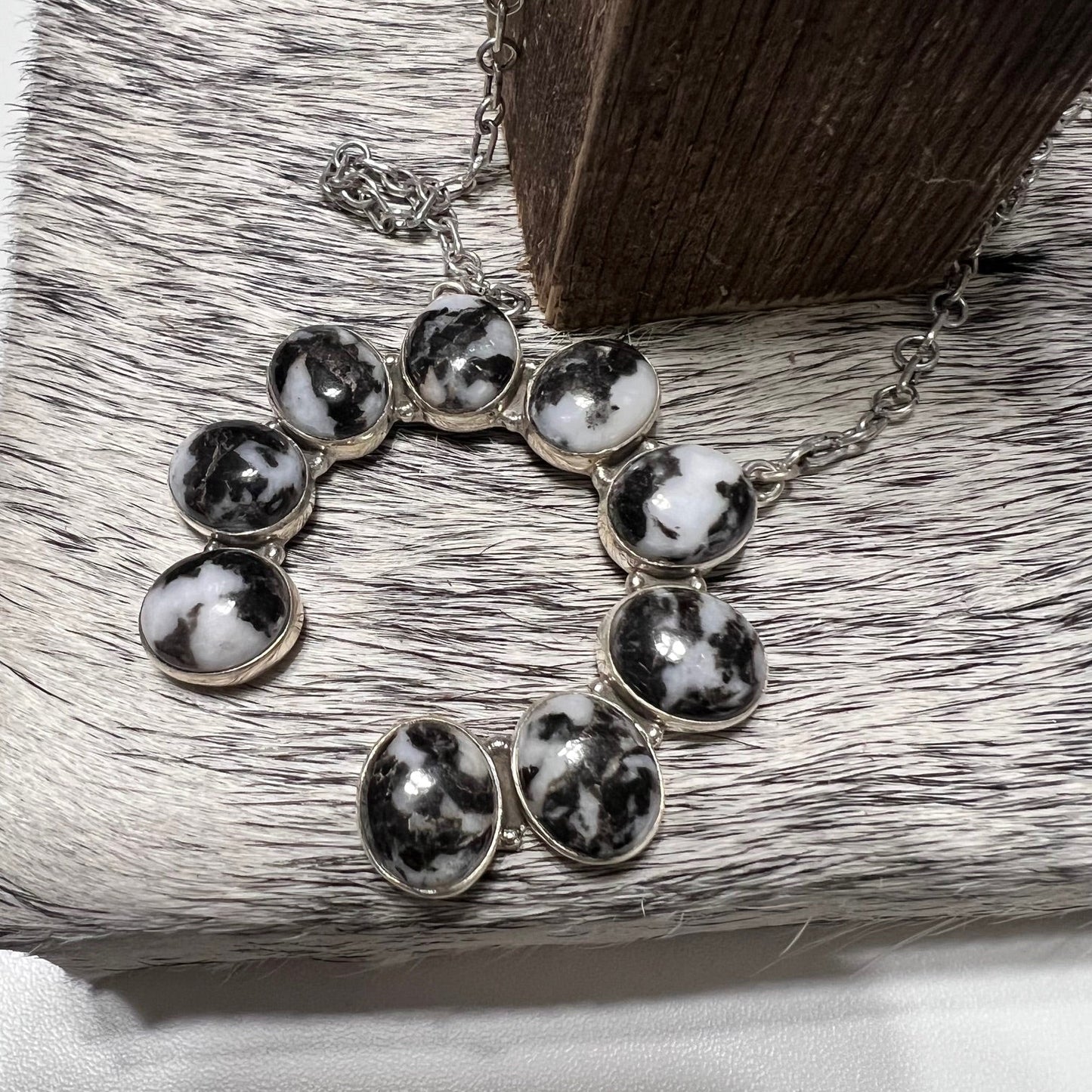 Genuine White Buffalo Cluster Earrings and Naja Pendant SS Necklace Set Cedar Hill Country Market