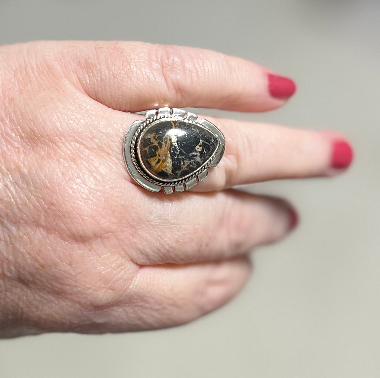 SS Natural Black Jack Turquoise Ring - Size 10 Cedar Hill Country Market