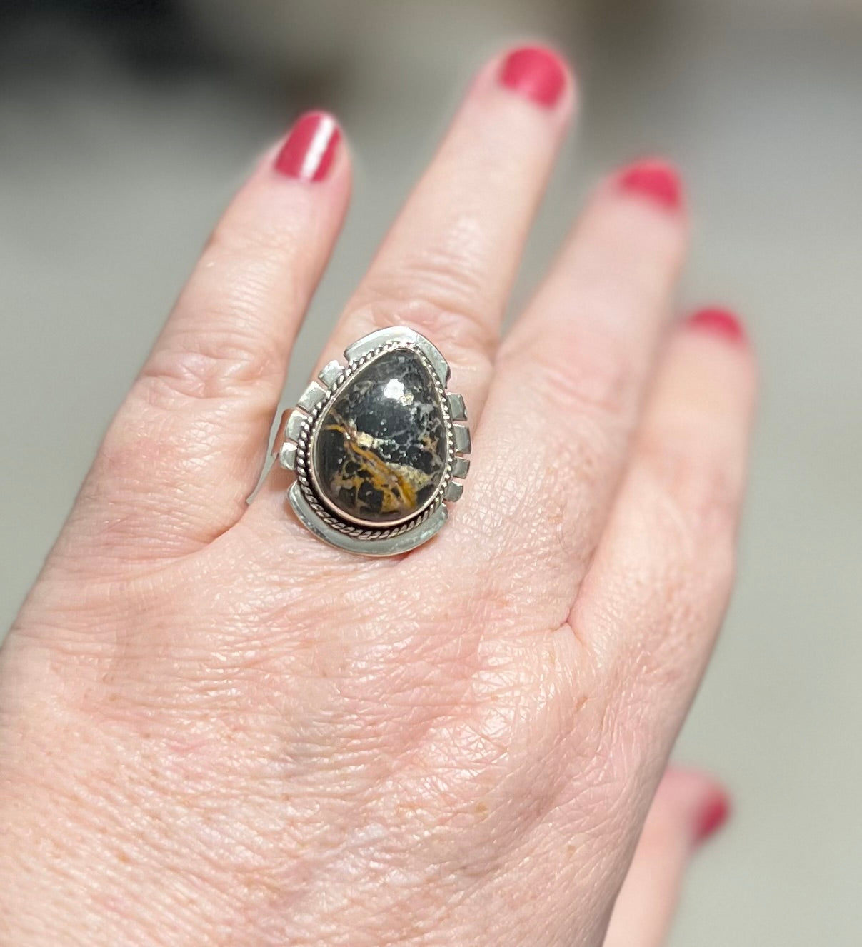 SS Natural Black Jack Turquoise Ring - Size 10 Cedar Hill Country Market
