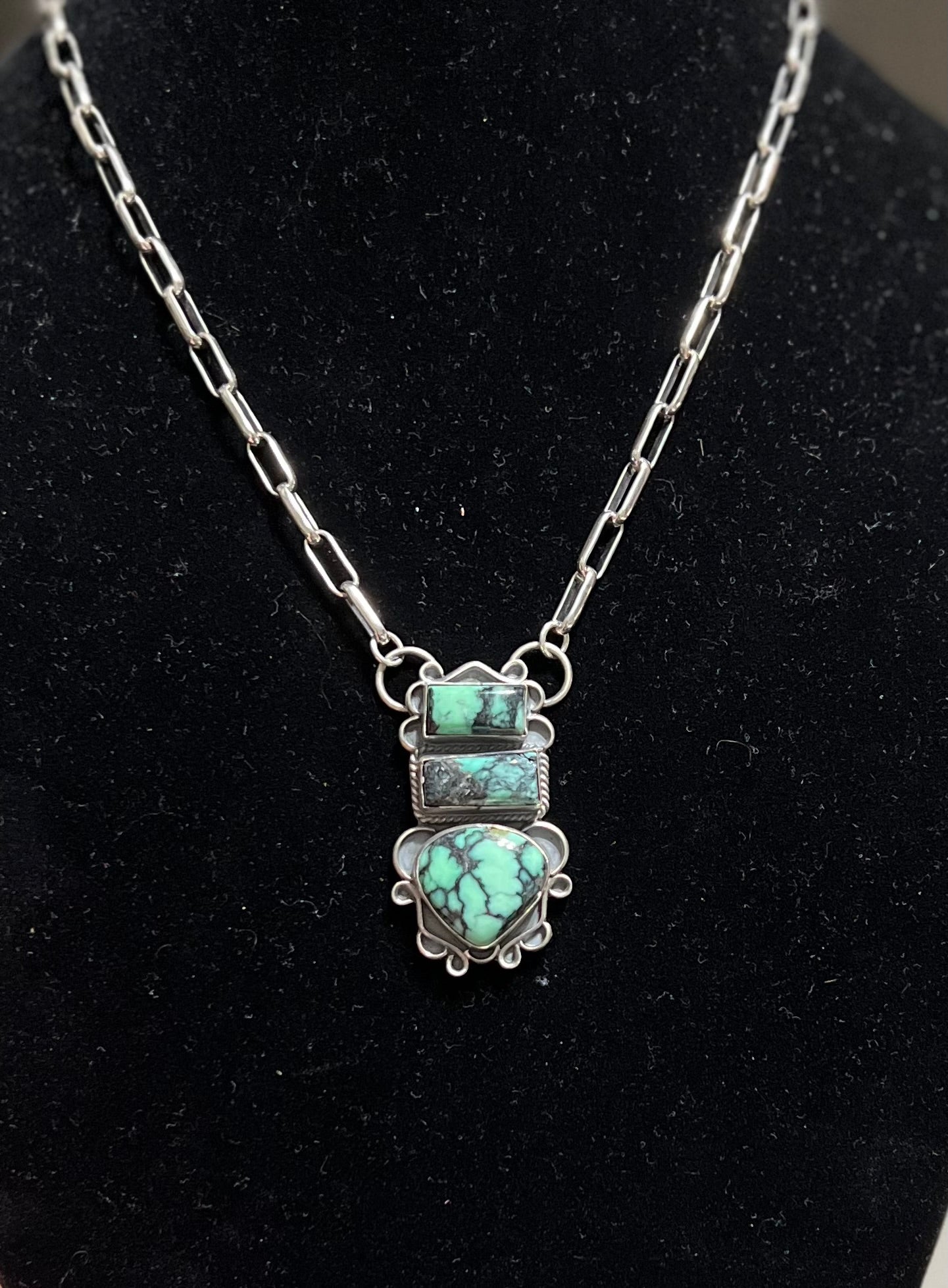 Genuine Spider Web Turquoise Pendant SS Necklace Cedar Hill Country Market