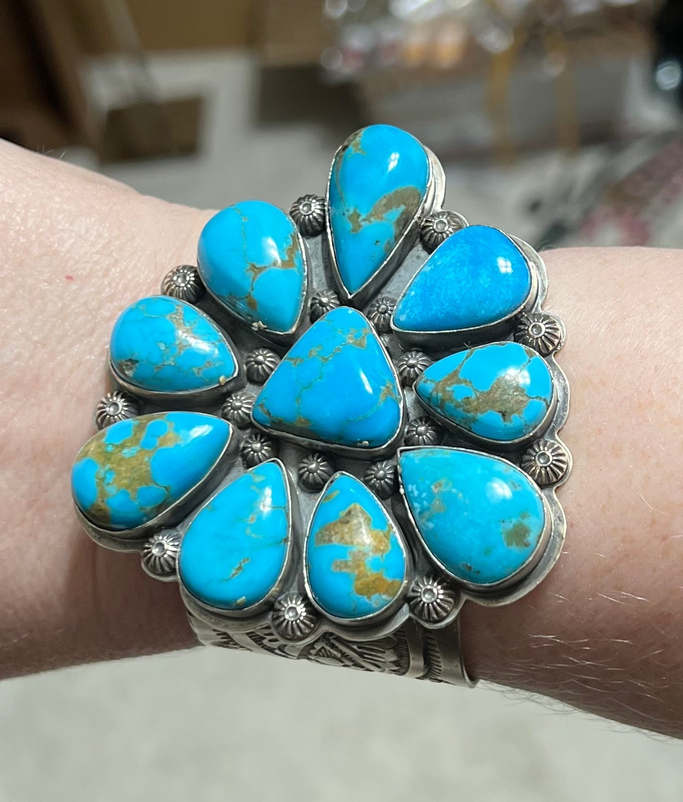 MASSIVE Boyd Ashley Navajo Sterling Silver TURQUOISE CLUSTER Cuff Bracelet Cedar Hill Country Market