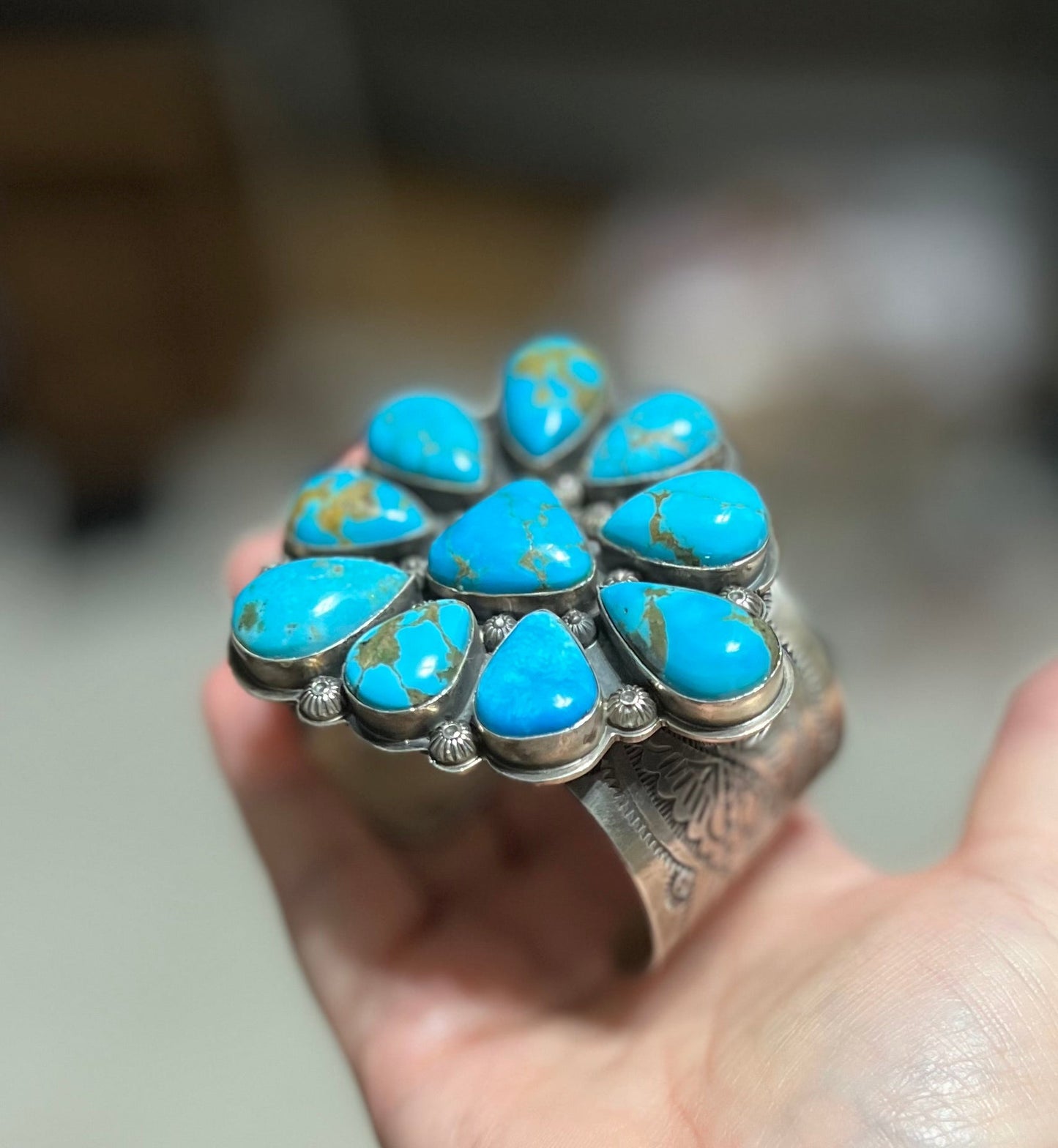 MASSIVE Boyd Ashley Navajo Sterling Silver TURQUOISE CLUSTER Cuff Bracelet Cedar Hill Country Market