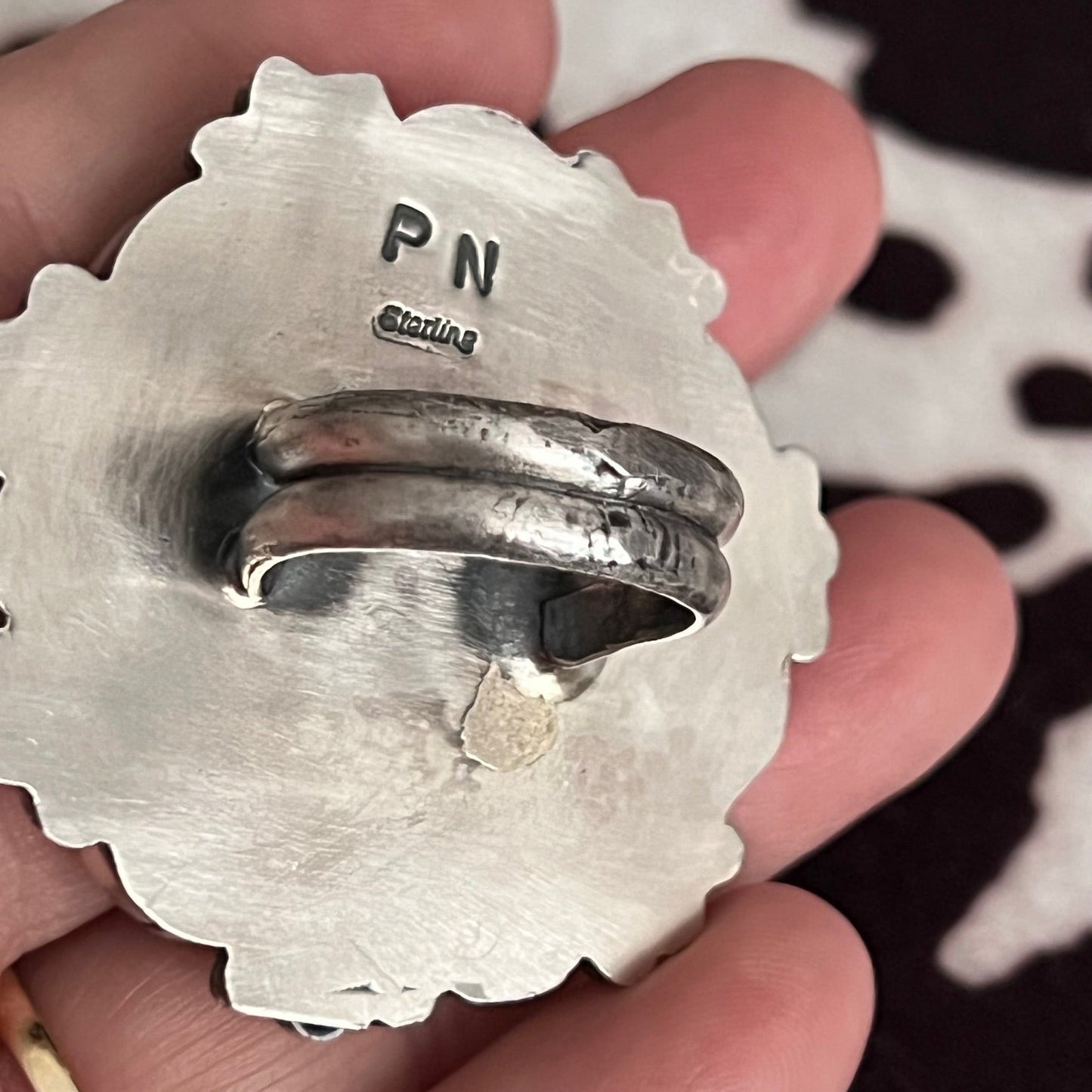 Navajo Made Sonoran Gold Turquoise & Sterling Silver Adjustable Ring Cedar Hill Country Market