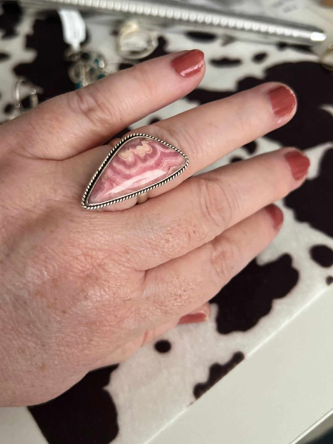 Genuine SS Rhodochrosite Ring - Size 9 Cedar Hill Country Market