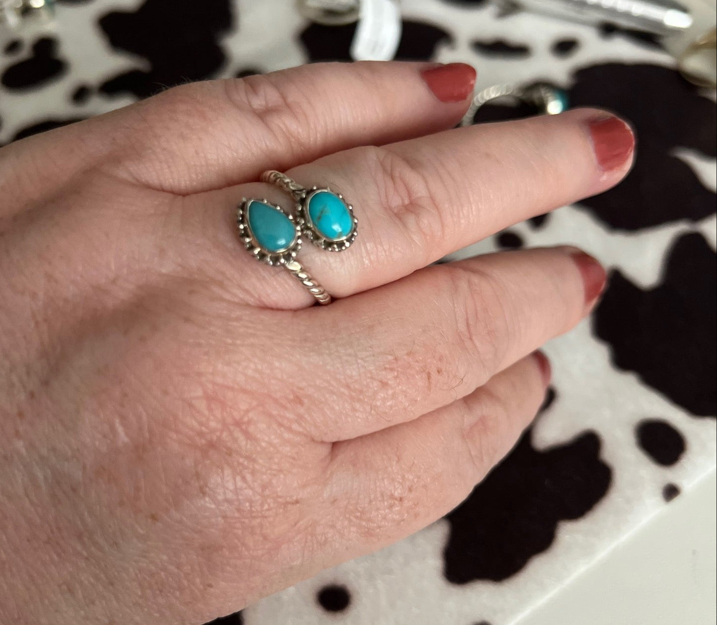 Genuine Cross Over Rope SS Turquoise Ring Cedar Hill Country Market