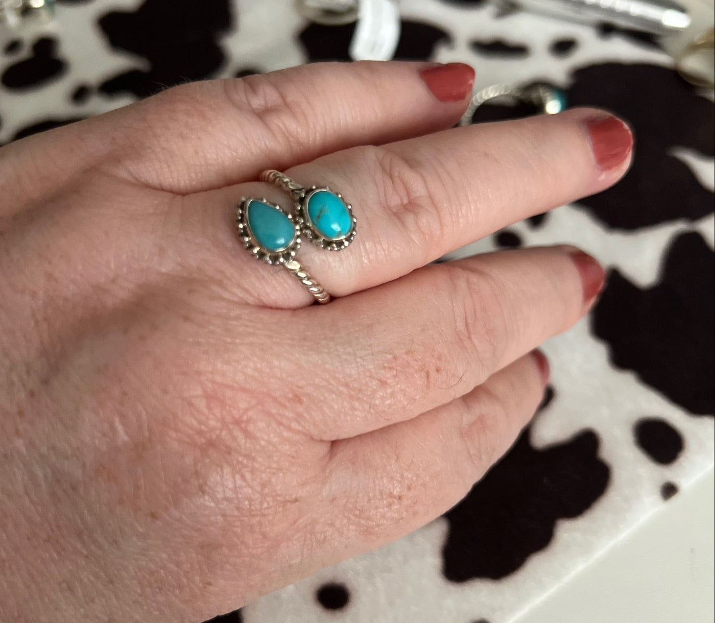 Genuine Cross Over Rope SS Turquoise Ring Cedar Hill Country Market