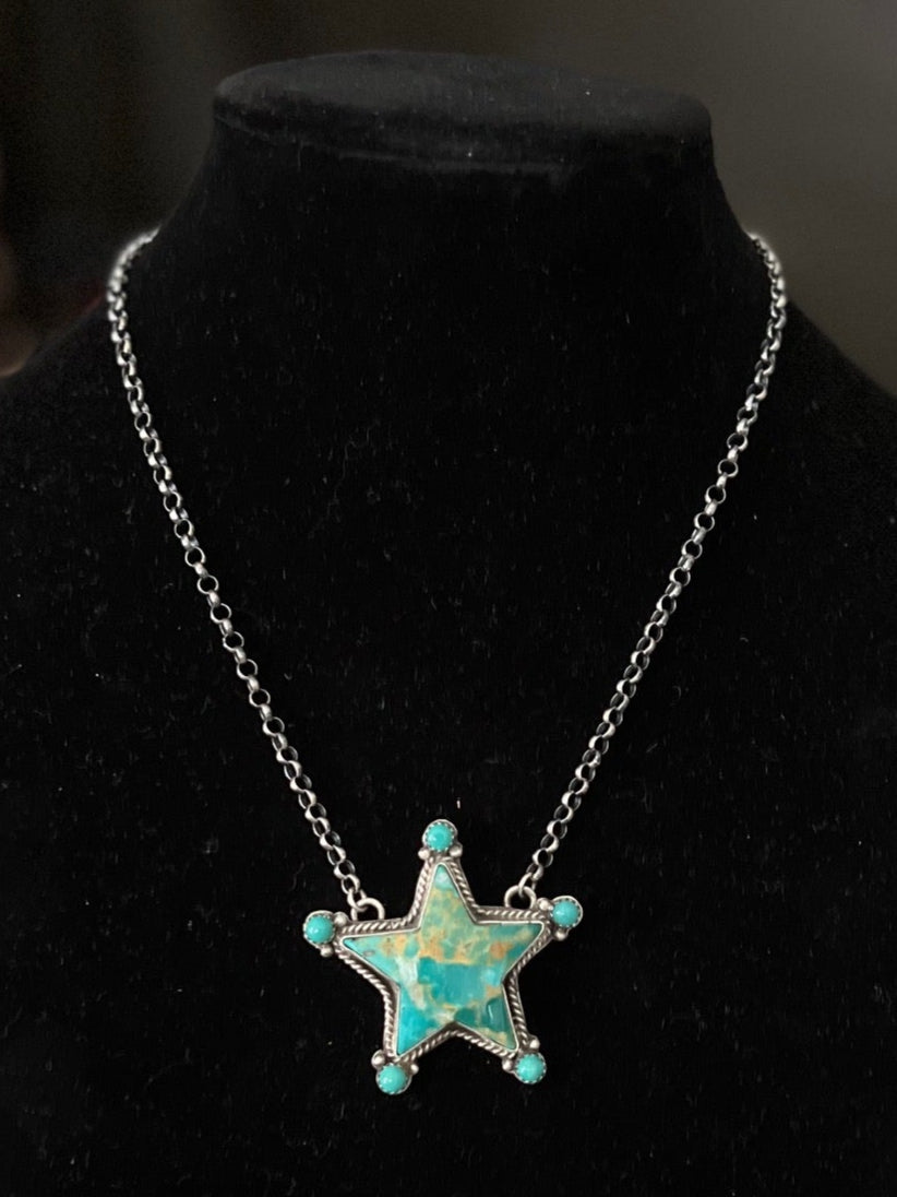 Sterling Silver Genuine Kingman Turquoise Star Pendant Necklace Cedar Hill Country Market
