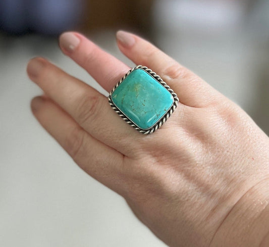 Genuine Navajo Handmade Kingman Turquoise Ring Adjustable Cedar Hill Country Market