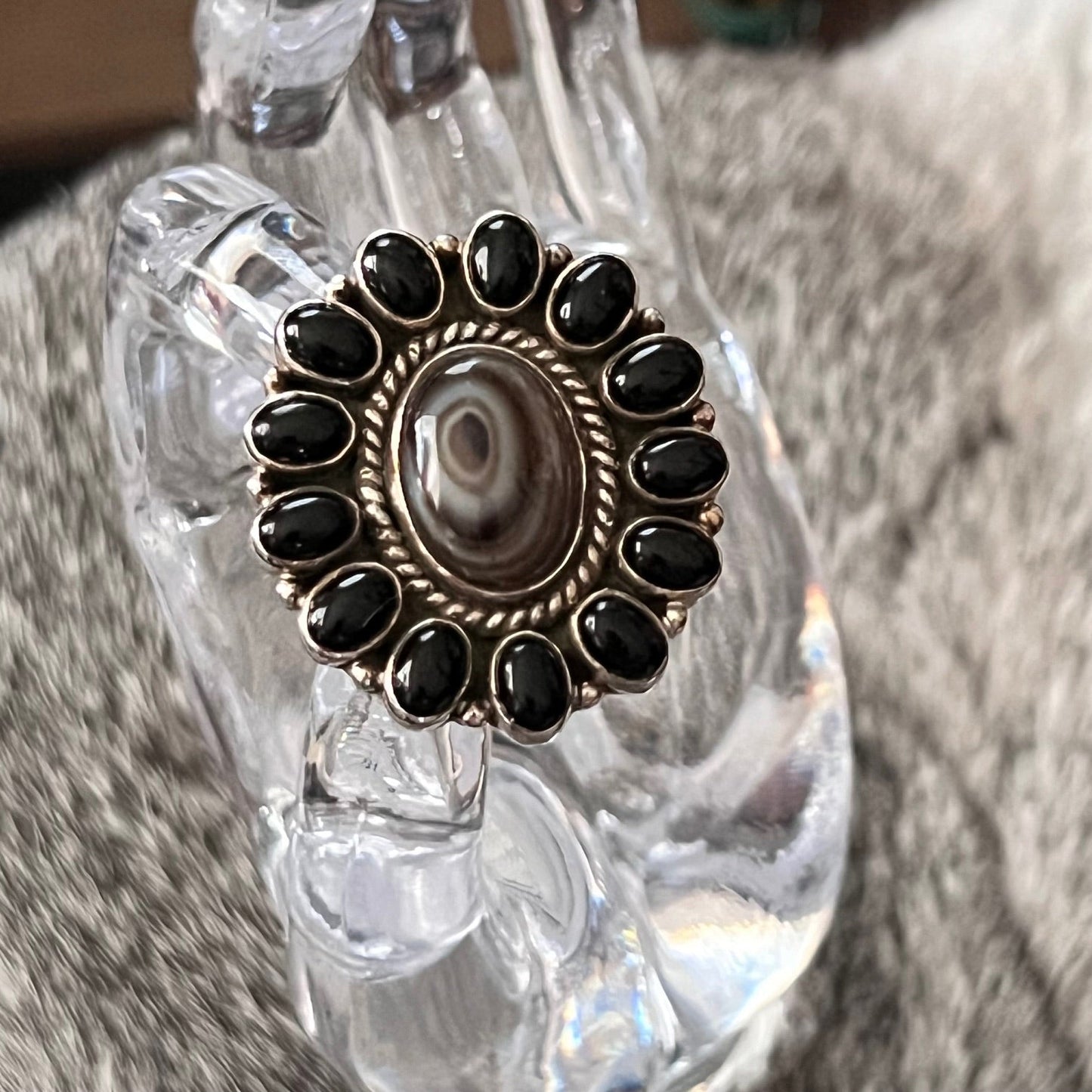 Genuine Sterling Silver Black Agate Ring -  Adjustable Cedar Hill Country Market