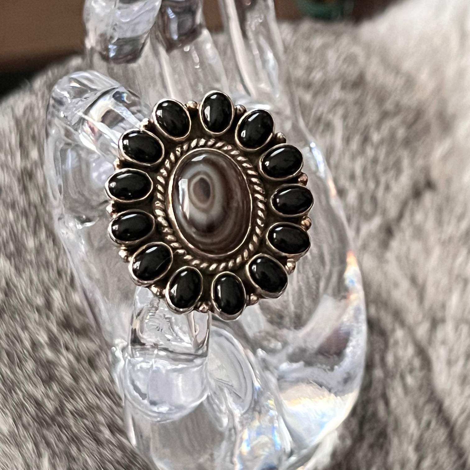 Genuine Sterling Silver Black Agate Ring -  Adjustable Cedar Hill Country Market