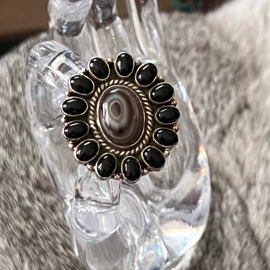 Genuine Sterling Silver Black Agate Ring -  Adjustable Cedar Hill Country Market