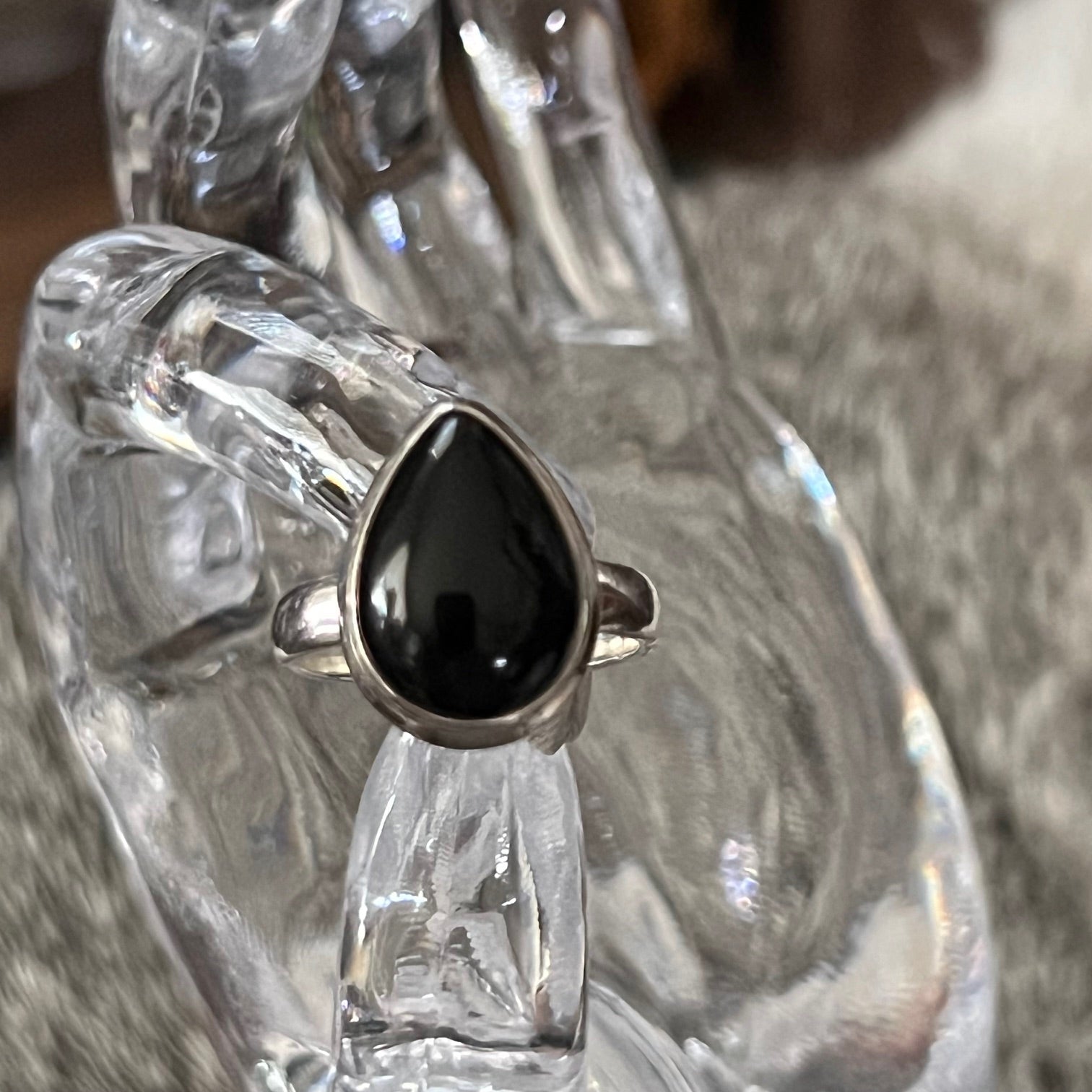 Genuine Black Onyx Teardrop SS Ring Size 7.5 Cedar Hill Country Market