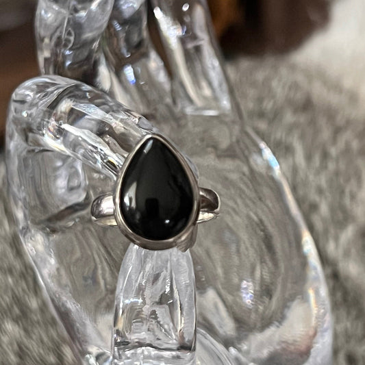 Genuine Black Onyx Teardrop SS Ring Size 7.5 Cedar Hill Country Market