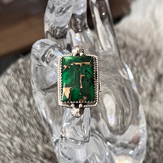 Genuine Green Turquoise and Sterling Silver Square Ring - Adjustable Cedar Hill Country Market