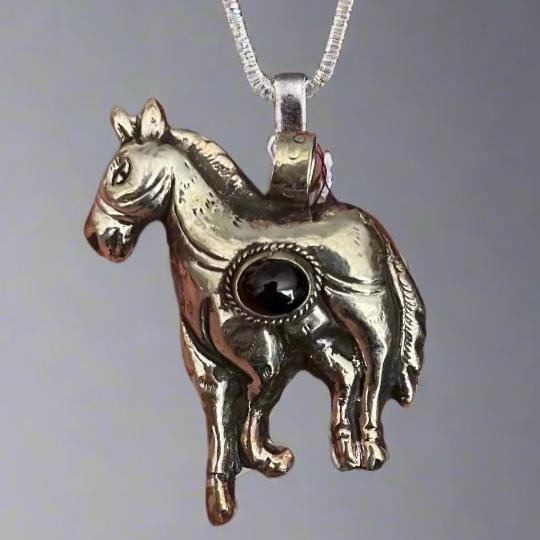 Ornate hand carved silver donkey pendant Cedar Hill Country Market