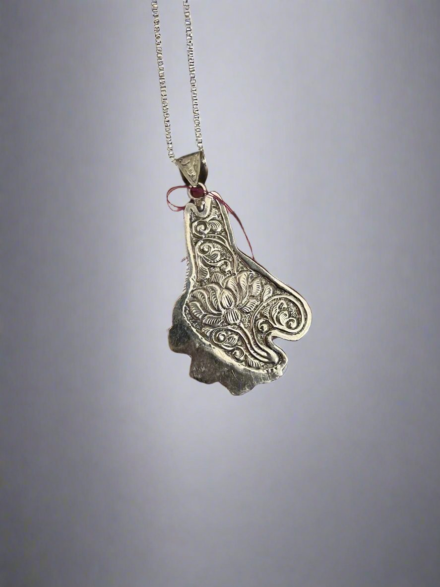 Ornate Bone donkey pendant in Tibetan Silver Florals Cedar Hill Country Market
