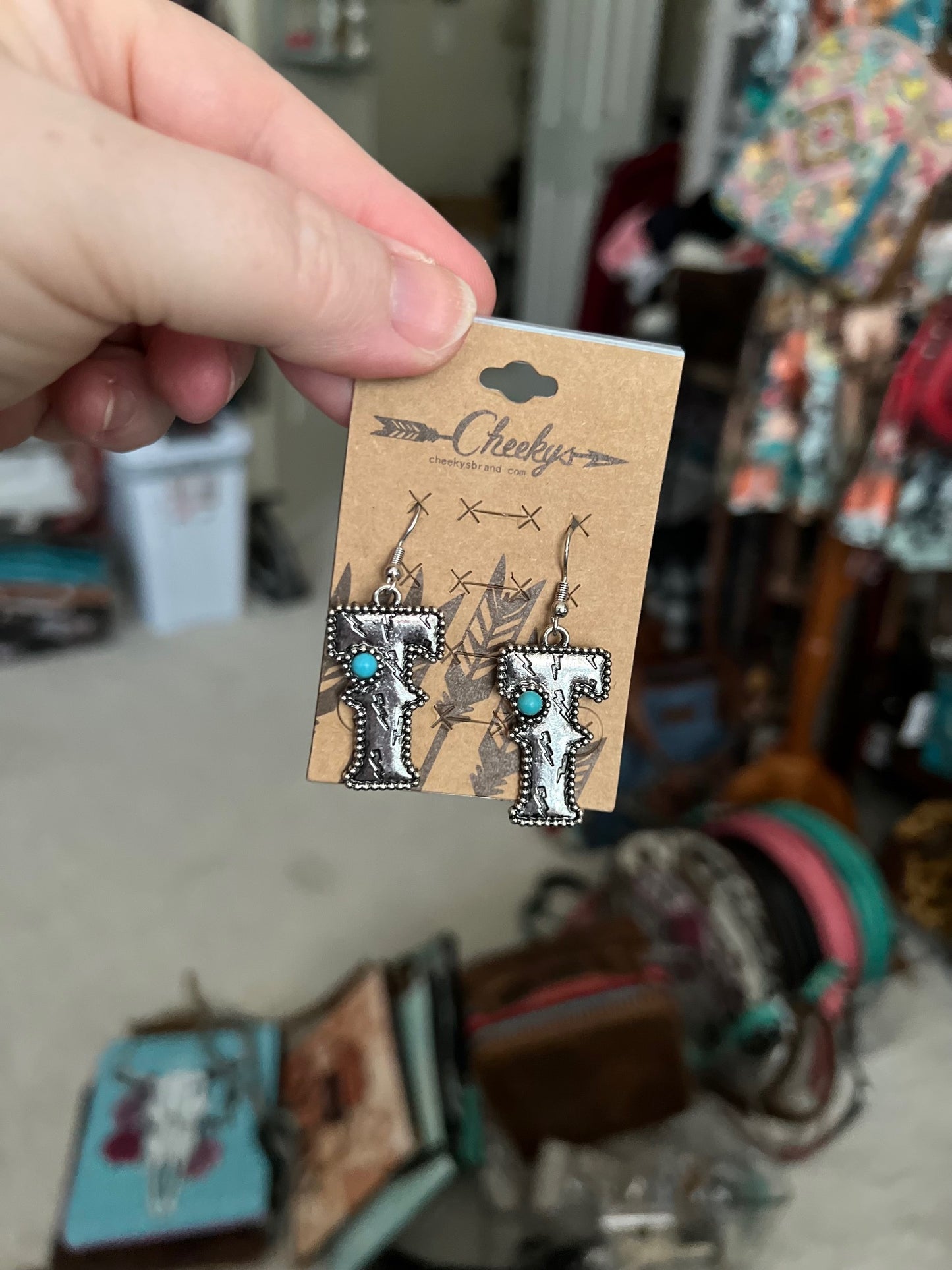 Silver Turquoise Letter / Initial Earrings Cedar Hill Country Market