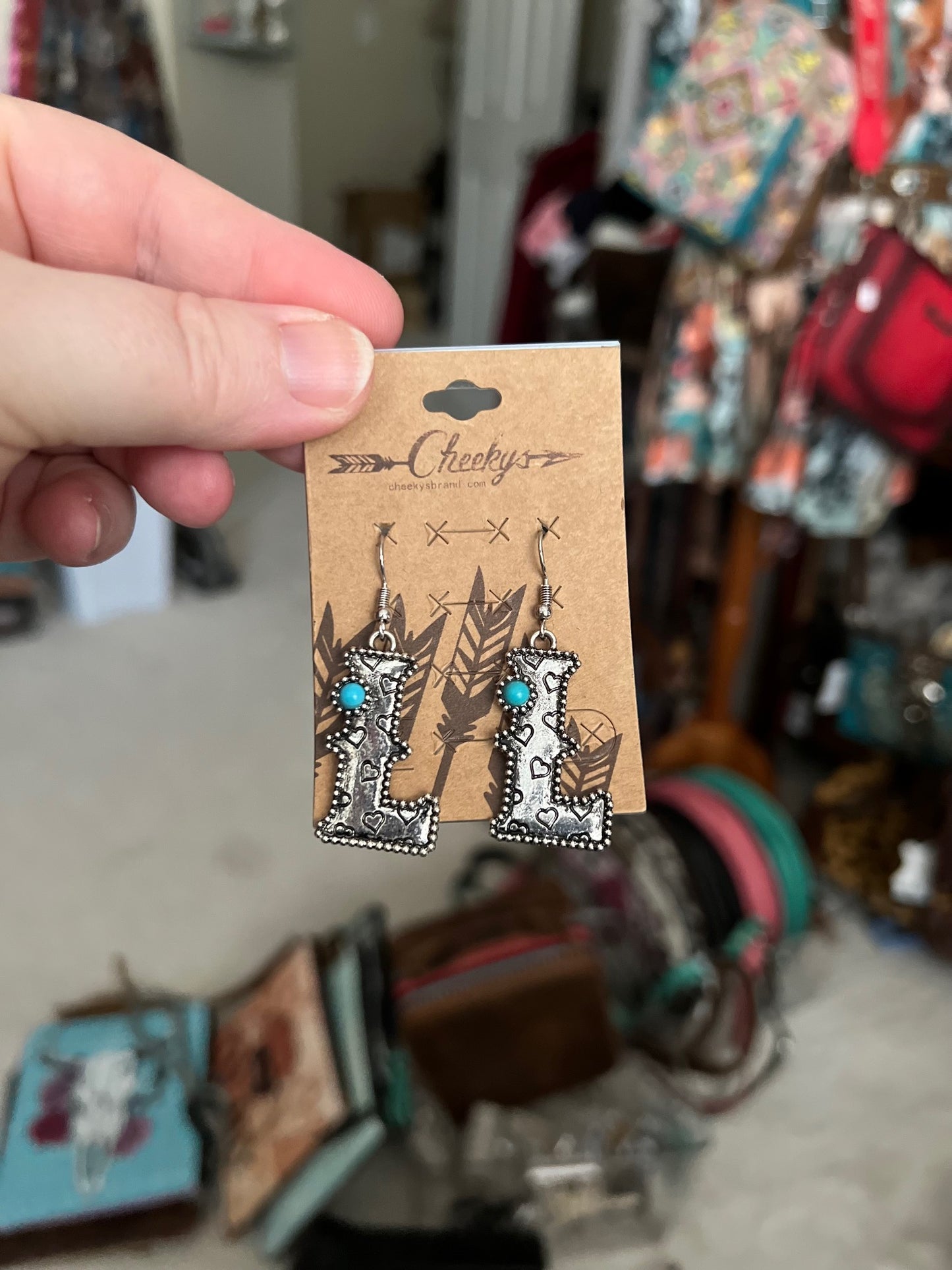 Silver Turquoise Letter / Initial Earrings Cedar Hill Country Market