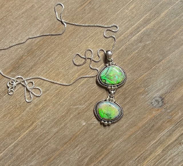 Genuine Sterling Silver Double Stone Fire Opal Pendant Necklace Cedar Hill Country Market