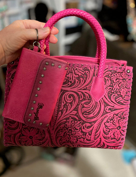 Wrangler Embossed Crossbody - Dark Pink with Wallet Cedar Hill Country Market