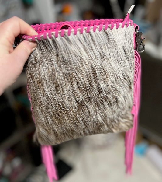 Trinity Ranch Hair-On Cowhide Fringe Concealed Carry Crossbody Bag - Hot Pink Cedar Hill Country Market