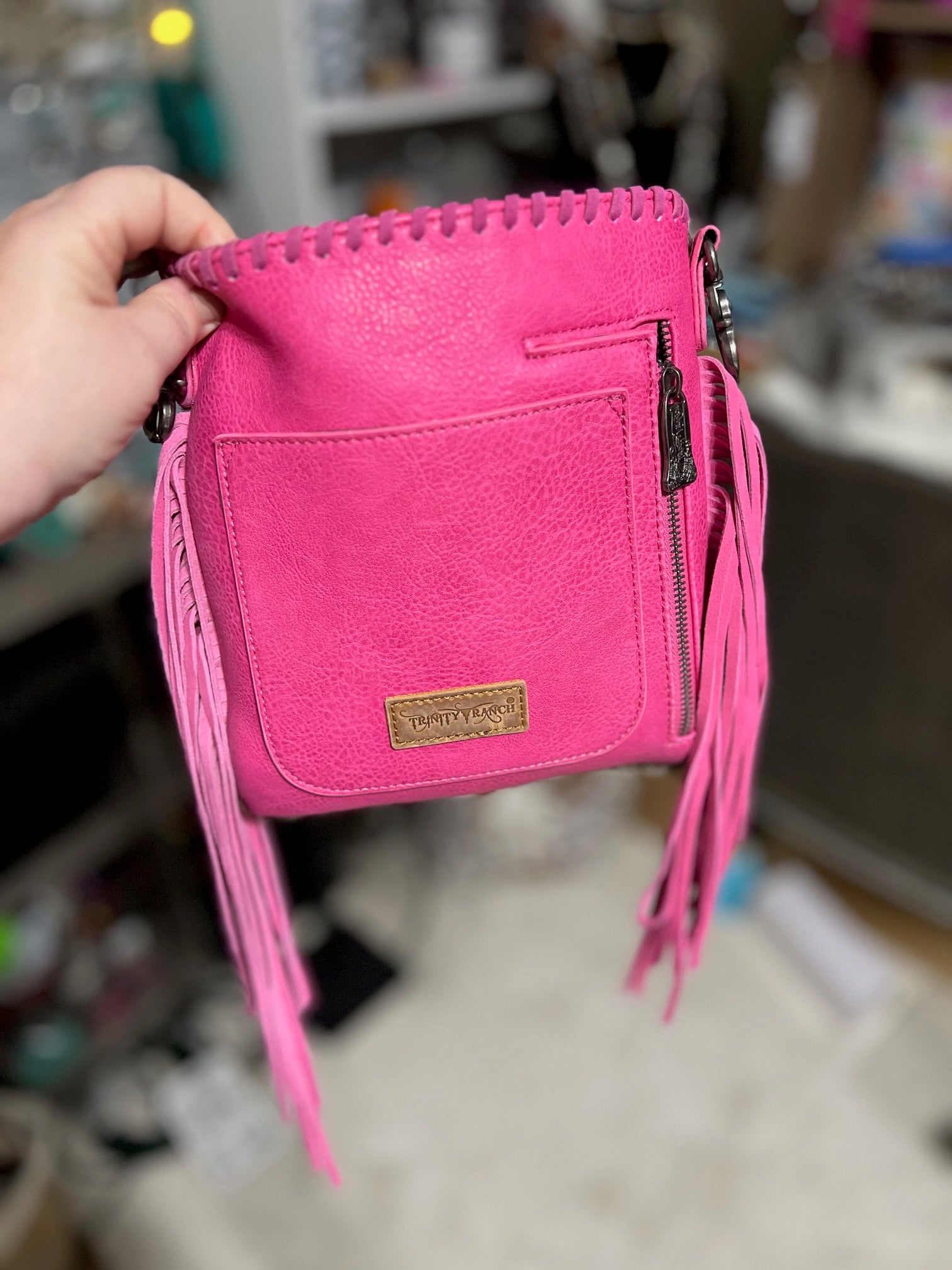 Trinity Ranch Hair-On Cowhide Fringe Concealed Carry Crossbody Bag - Hot Pink Cedar Hill Country Market