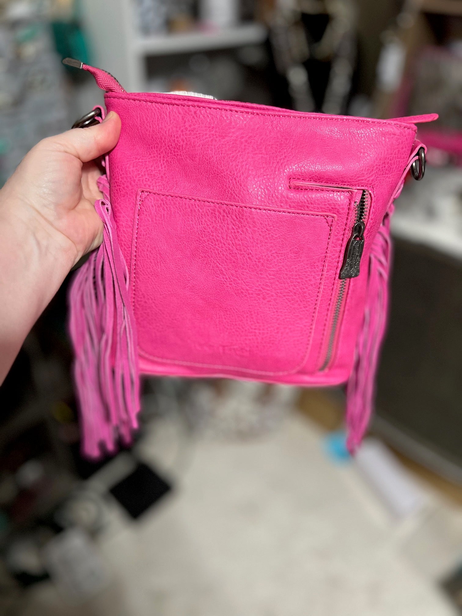 Trinity Ranch Hair-On Cowhide Fringe Concealed Carry Crossbody Bag - Hot Pink Cedar Hill Country Market