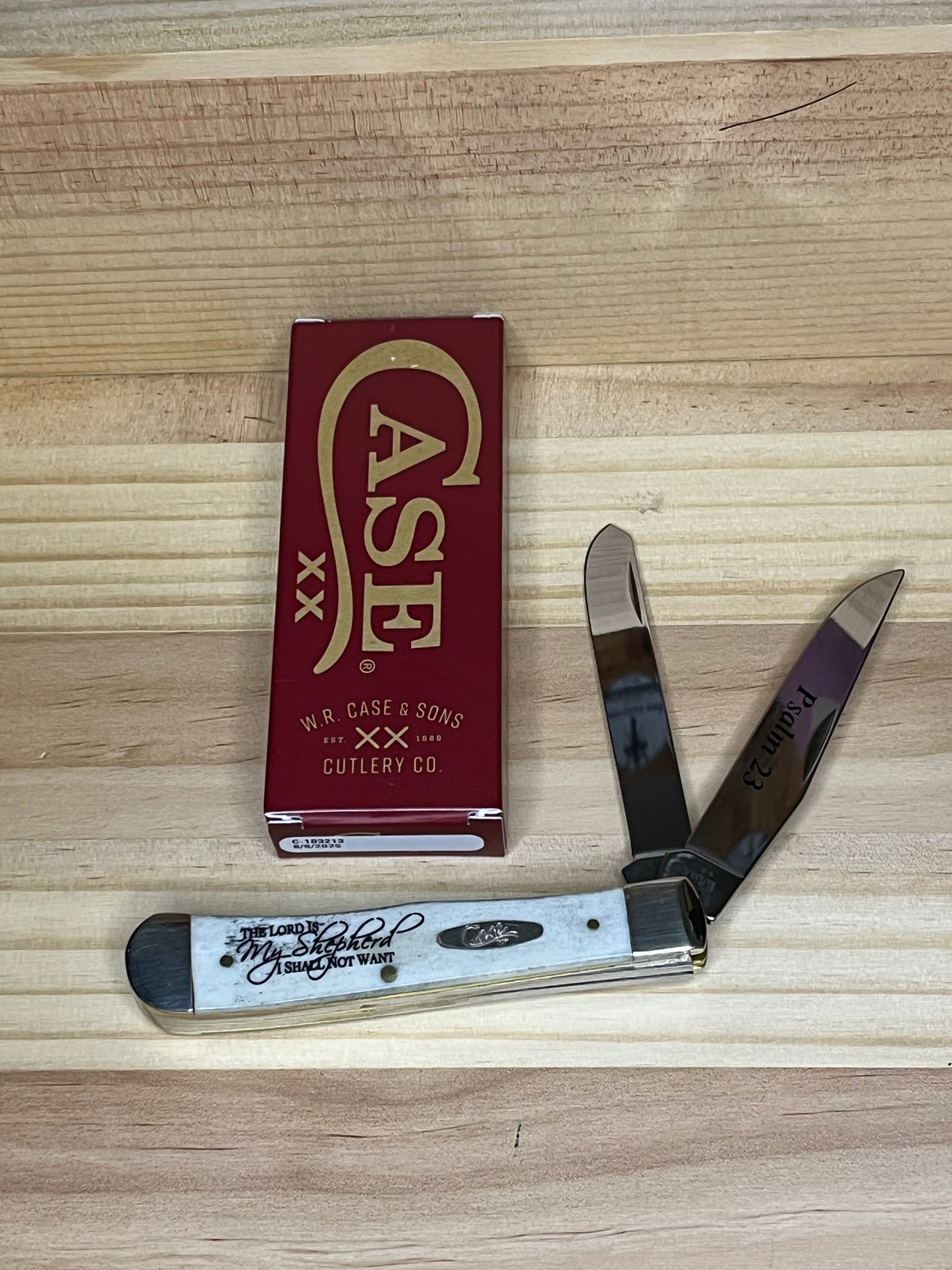 Case Religious Natural Bone Smooth Trapper, Psalm 23 Pocket Knife (CA08795) 7043 CedarHill Country Market