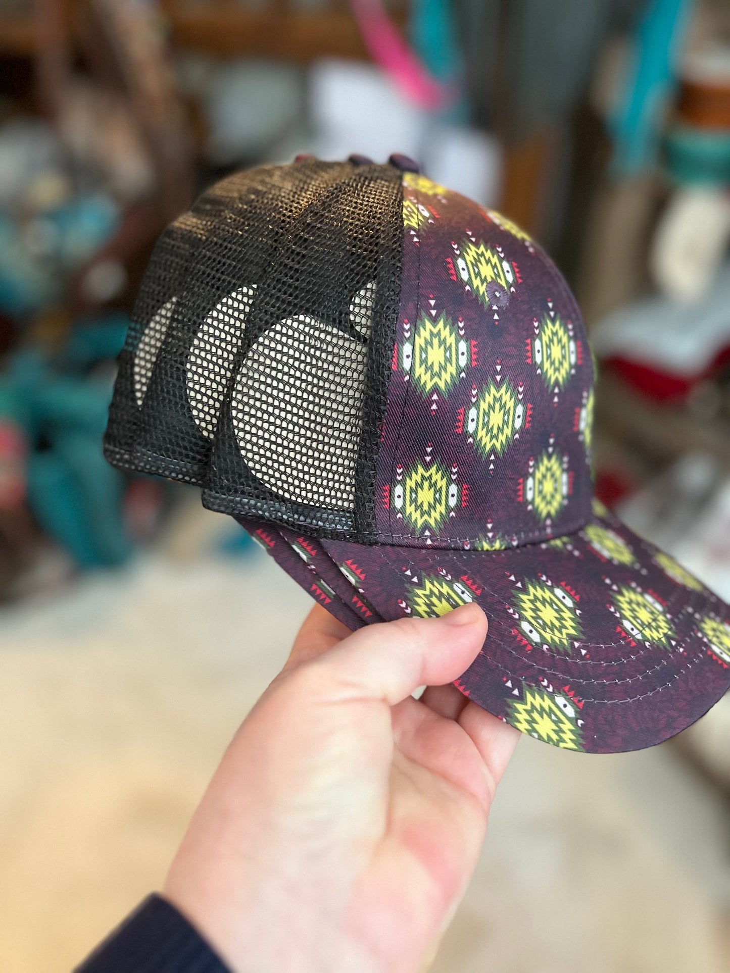 Bad Bitch Neon Aztec and Purple Trucker Hat Cedar Hill Country Market