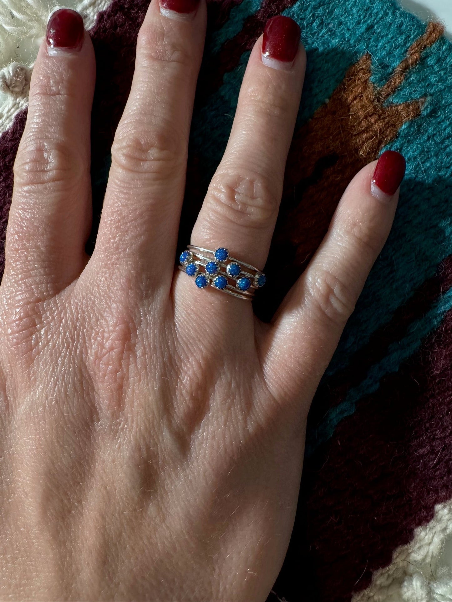 Handcrafted Sterling Silver & Blue Fire Opal 5 Stacker Ring Size 7.5 Nizhoni Traders LLC